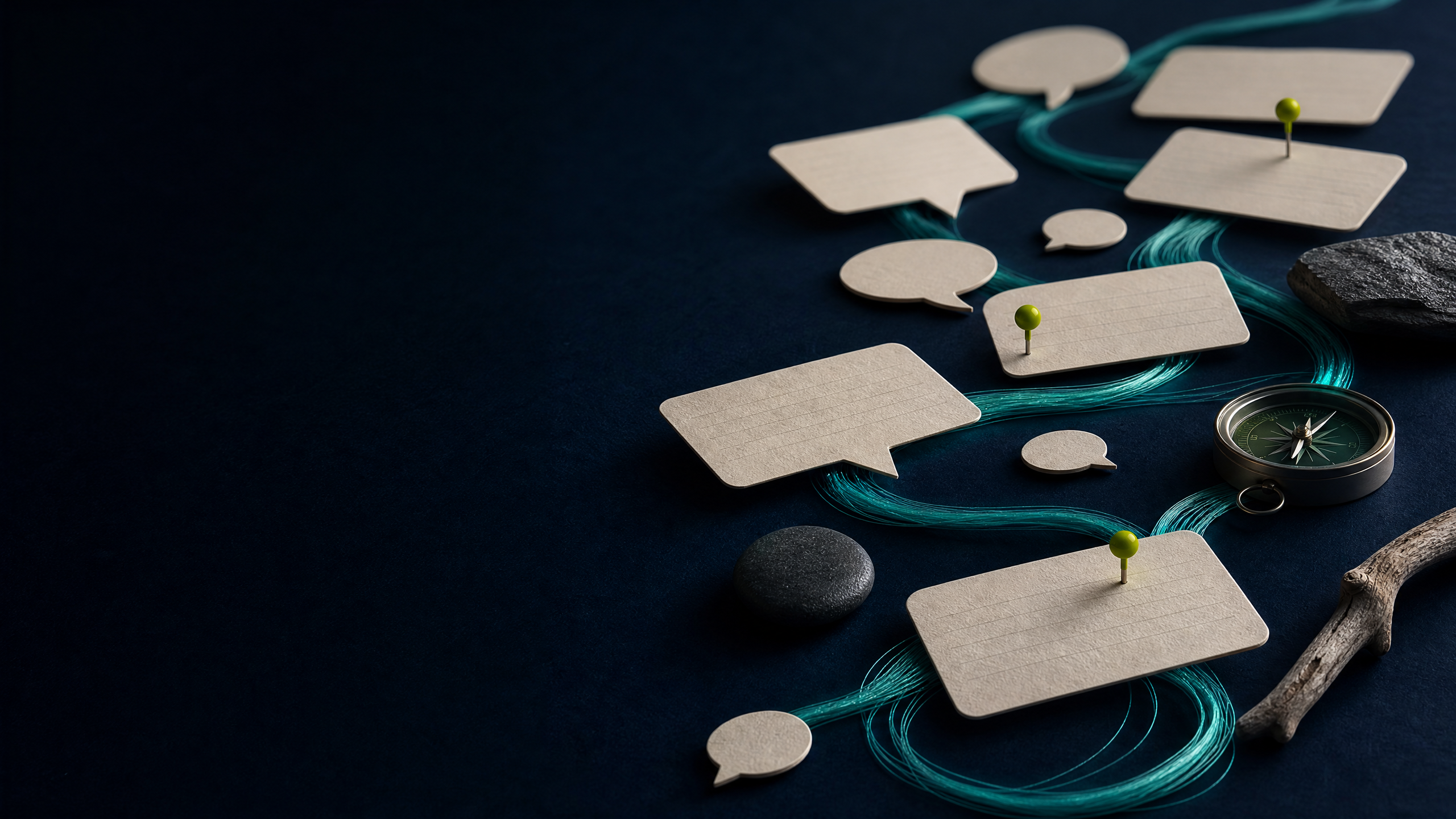 Connected conversation cards illustrating thoughtful automation and customer follow-up
